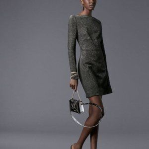 Diane Von Furtenberg long sleeved metallic silver mini dress